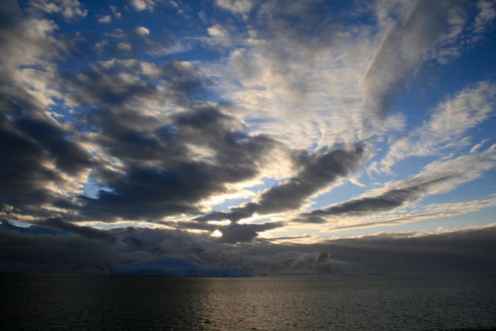 Night in Antarctica, or as close to it as you get two days after the longest day of the year, just a few degrees above the Antarctic Circle (2007).