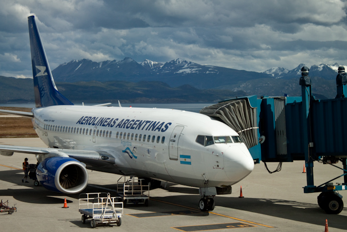 The plane at Ushuaia airport.