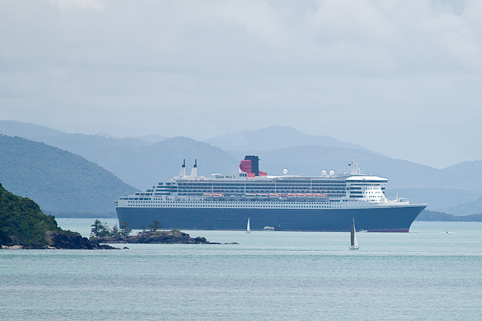 The Queen Mary 2 among the Whitsunday Islands.