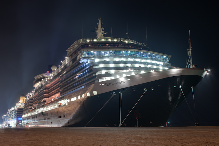 Here's a nice HDR photo of the Queen Victoria at the Dubai cruise terminal. It was docked just behind the now decommissioned Queen Elizabeth 2, the old Cunard flagship, and a ship I worked on back in 2007. Pity I couldn't get a photo of the two ships together, due to a fence in the way.