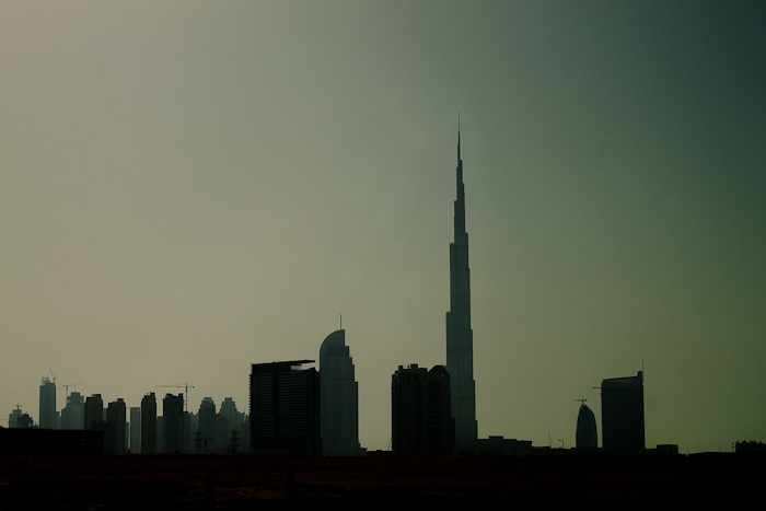 The skyline of Dubai from the ring motorway.
