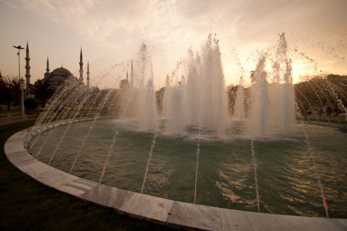 Fountain at sunset.