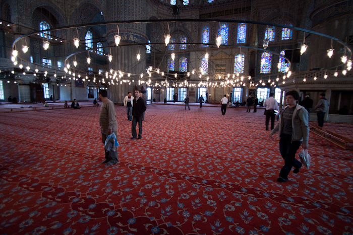 The inside of the Blue Mosque. It's about as big as the Haja Sofia.