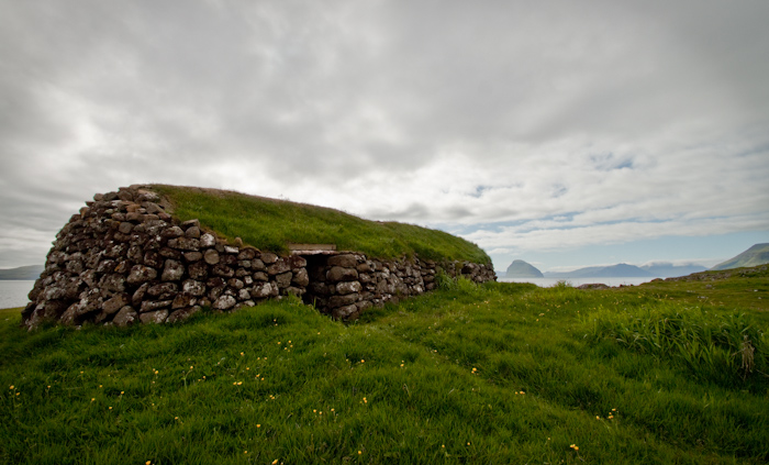 Many buildings have turf roofs. This is a classic postcard shot of an old shed.