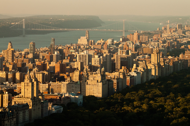 Central Park, the Upper West Side, the Hudson River, the George Washington Bridge, and New Jersey.