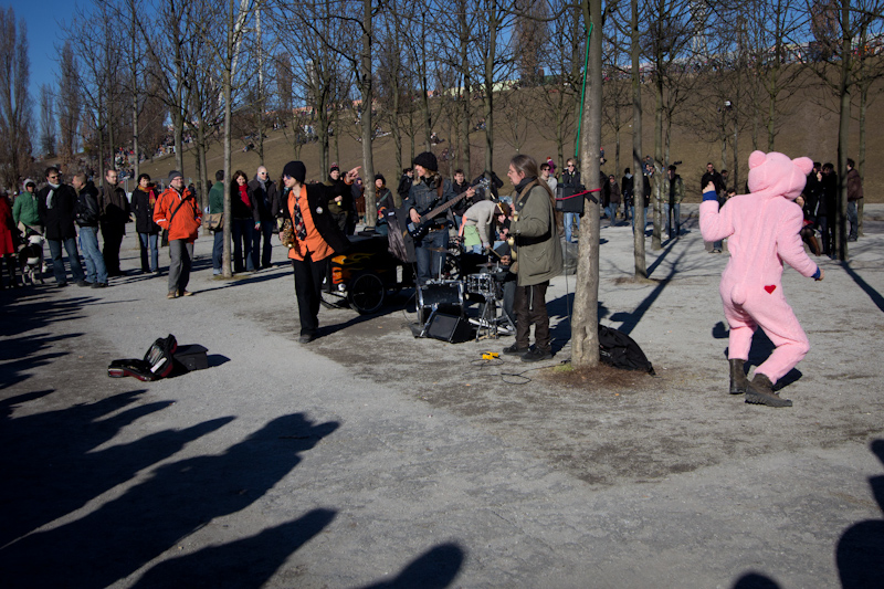 The man in the Care Bear suit wasn't part of the band, but joined in anyway!