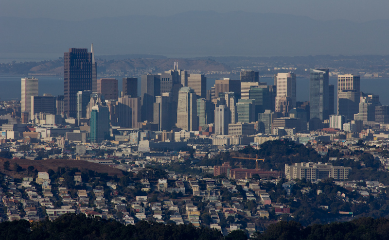 San Francisco skyline from a distant hill.