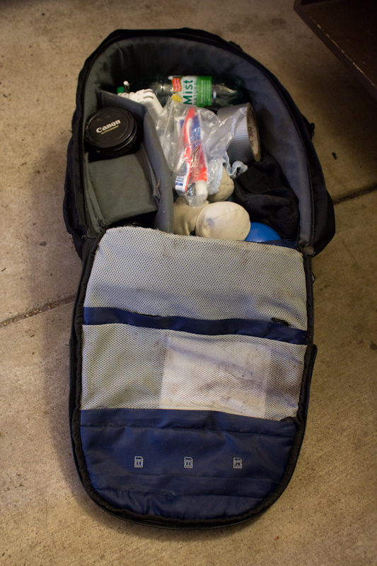 In the morning I checked my camera bag. That was a very dirty bear! It left muddy marks all over the inside of my bag.