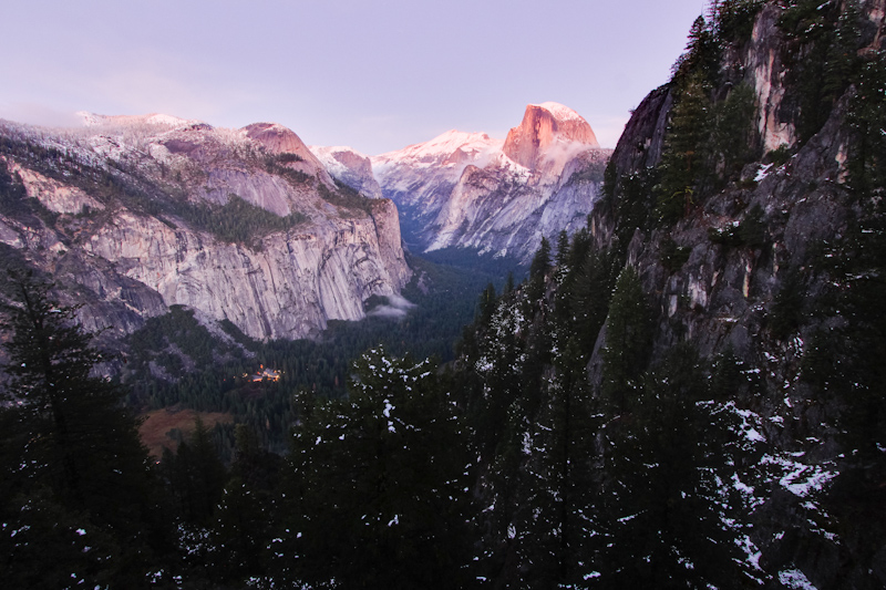 I turned a corner, and saw the Half Dome catching the last of the evening light.