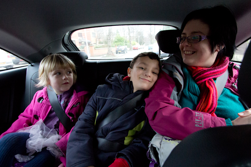UK trip - January 2012: Rae family in the car.