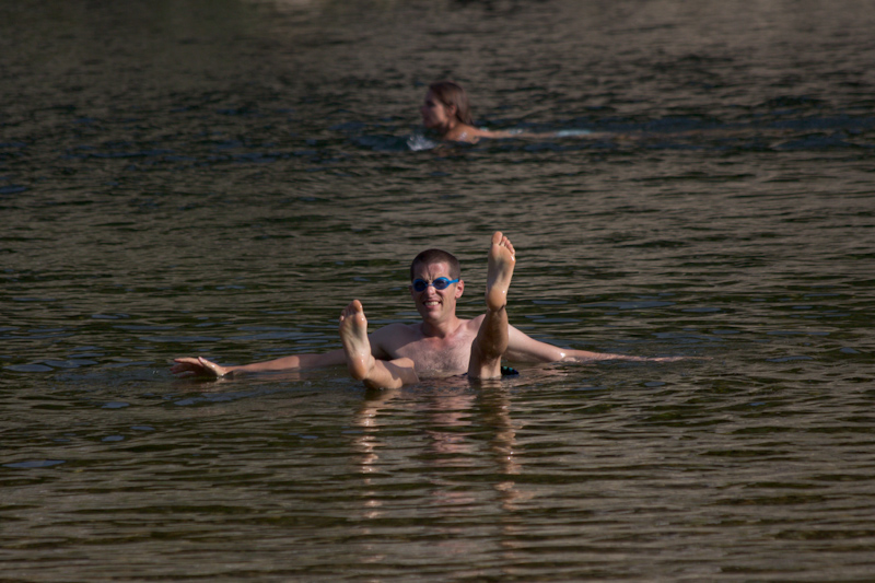 Luke and Juliane Summer Tour part 3 - Pont du Gard, Avignon, Arles, Senanque Abbey, Gordes: Swimming at Pont du Gard.