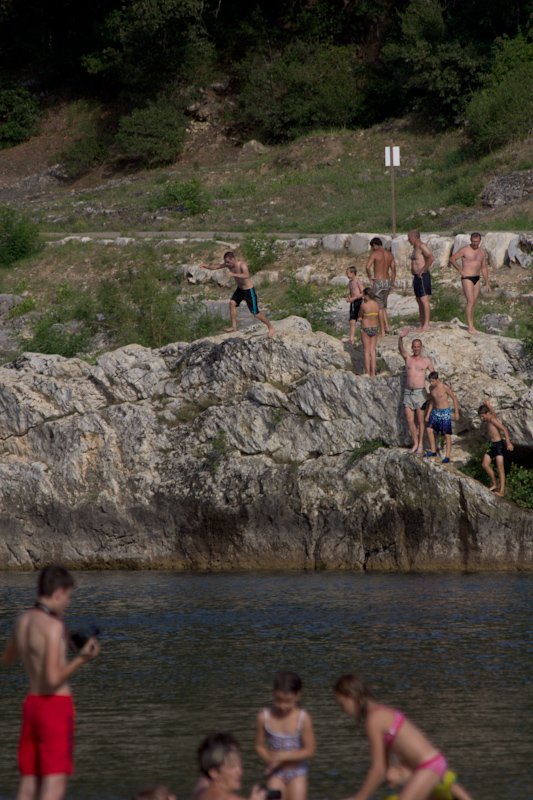 Luke and Juliane Summer Tour part 3 - Pont du Gard, Avignon, Arles, Senanque Abbey, Gordes: Swimming at Pont du Gard.